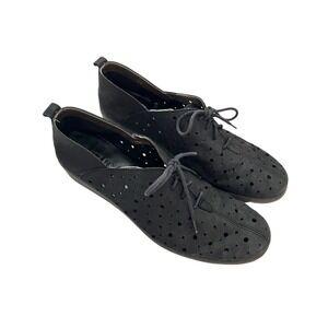 The FLEXX Black Leather Perforated Lace Up Shoes Lagenlook Art to Wear 9.5 EU 41